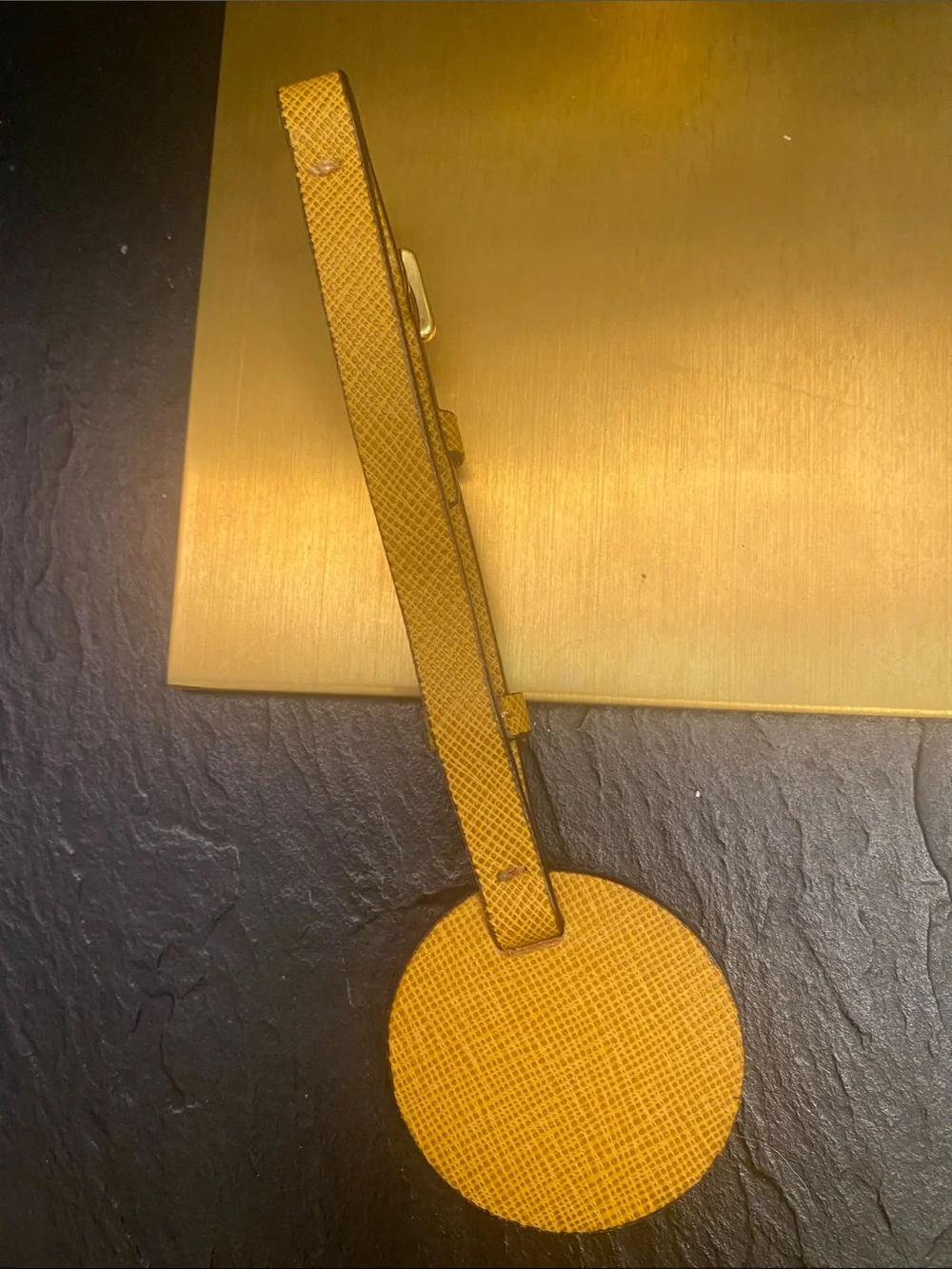 Michael Kors Tan/Brown MK Round Luggage Tag with Gold Accent
